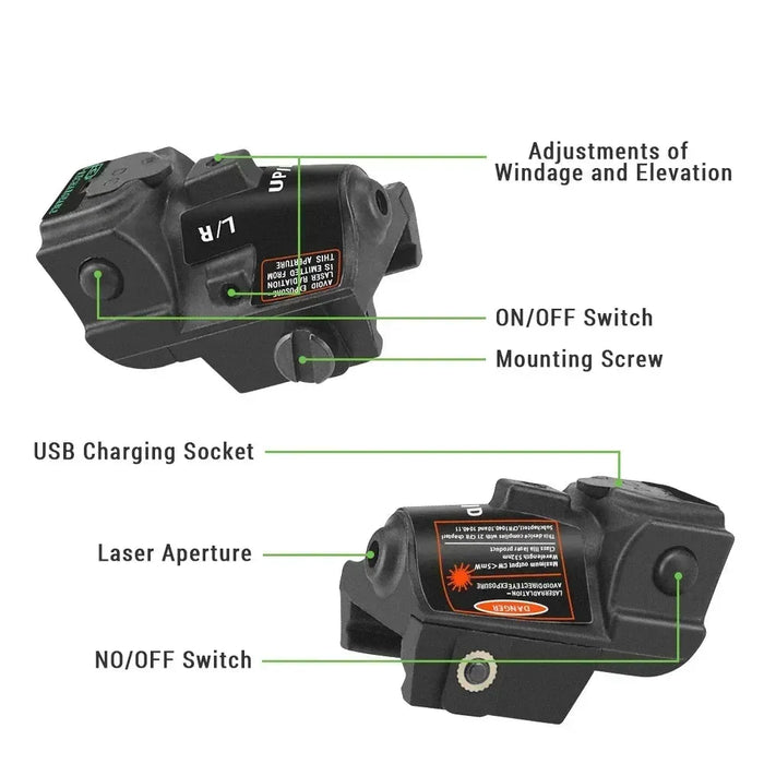 New USB Rechargeable Green Blue Laser Sight Scope Pistol Aiming Pointer For Taurus G3C TH9 Glock PT111