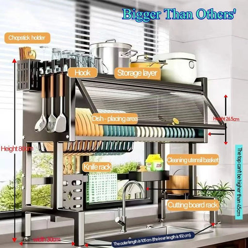 Adjustable Kitchen Dish Rack with Dust Cover - Lacatang Shop
