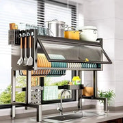 Adjustable Kitchen Dish Rack with Dust Cover – Versatile & Hygienic