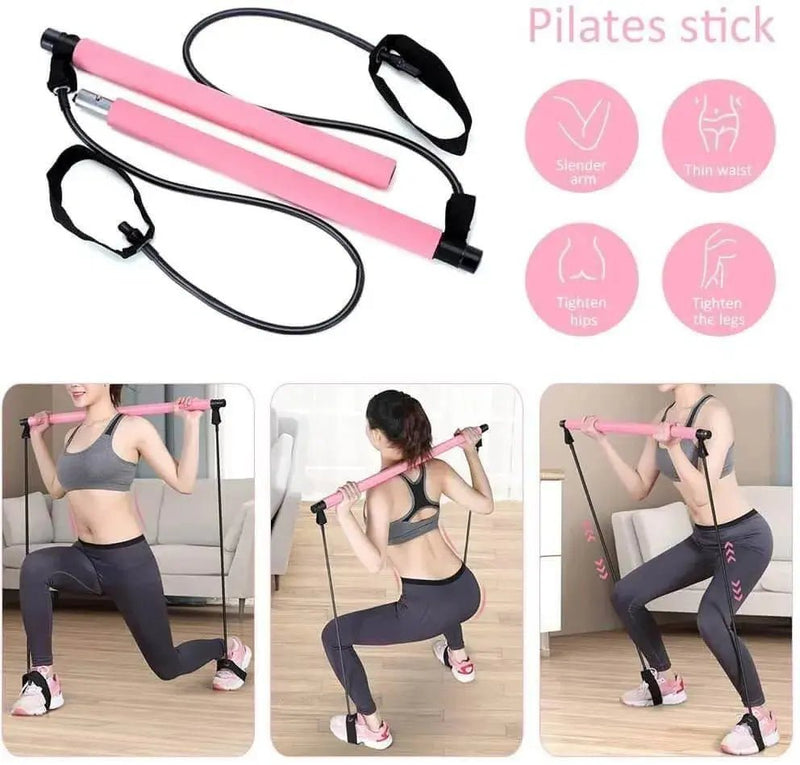 Adjustable Pilates Bar Kit Resistance Band Exercise Stick Toning Gym - Lacatang Shop