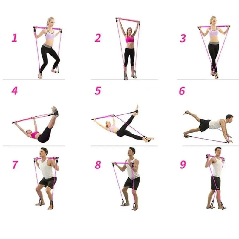 Adjustable Pilates Bar Kit Resistance Band Exercise Stick Toning Gym - Lacatang Shop