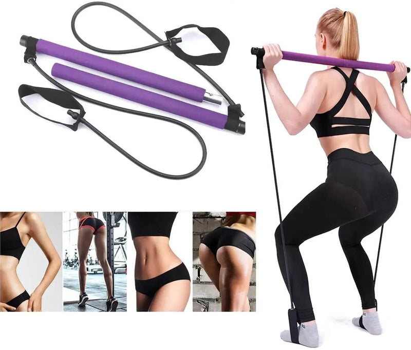 Adjustable Pilates Bar Kit - Resistance Band Exercise Stick for Total Body Toning