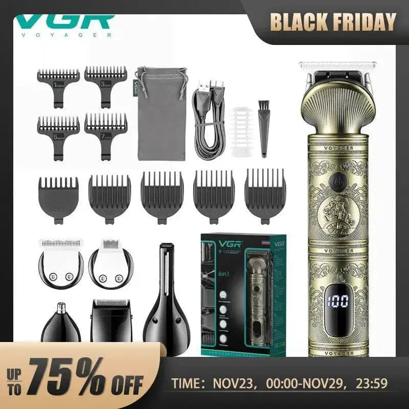 VGR Grooming Kit 6-in-1 Hair Trimmer, Hair Clipper, Nose Trimmer, and Shaver