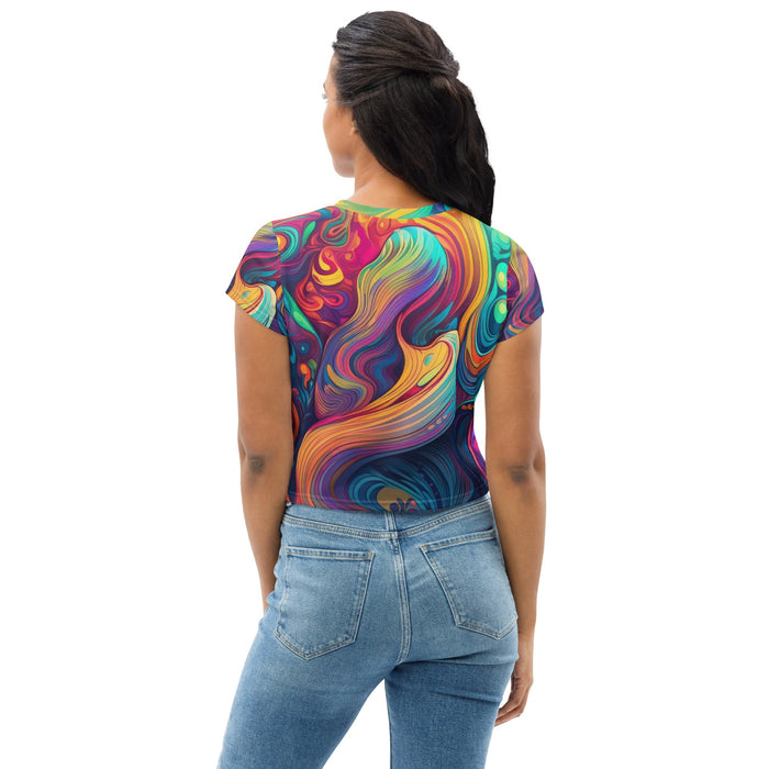 Womens Stretch Fit Crop Tee T-shirt, Vibrant Psychedelic Kaleidoscope - Lacatang Shop