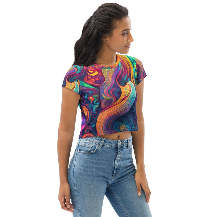 Womens Stretch Fit Crop Tee T-shirt, Vibrant Psychedelic Kaleidoscope - Lacatang Shop