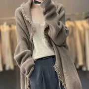 Autumn Winter New Fashion V - neck Long Sleeve Solid Tassels Cardigan Sweaters Women's Clothing Loose All - match Knitting Chic Tops - Lacatang Shop