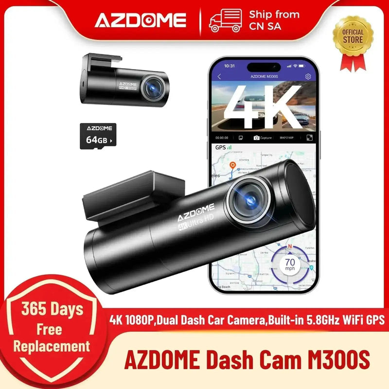 AZDOME Dash Cam M300S 4K 1080P Dual Dash Car Camera Built - in 5.8GHz - Lacatang Shop