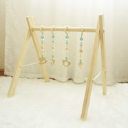 Baby Play Gym, Wooden Baby Gym with 4 Infant Toys, Foldable Wood Gyms Frame Hanging Bar for Toddler, Newborn, Baby Girls and Boys Shower Gift Play Toys - Lacatang Shop