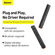 Baseus Wireless Presenter Pen 2.4Ghz USB C Adapter Handheld Remote Control Pointer Red Pen PPT Power Point Presentation Pointer - Lacatang Shop