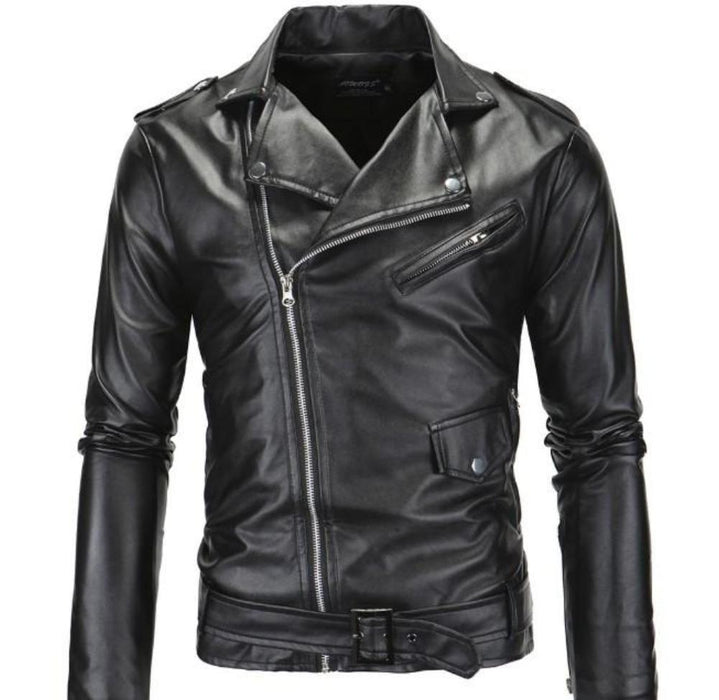 Ninja Stealth Black Mens Faux Leather Biker Jacket - Lacatang Shop