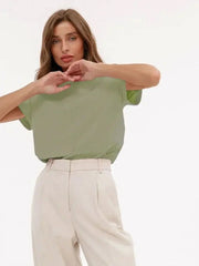 Bornladies Summer 100% Cotton Women's T-shirt Bottoming Basic Fashionable Solid Lady Short Sleeve Loose Tops Shirts 230g/㎡ Tops - Lacatang Shop