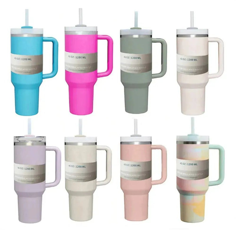 Brand 40 Oz Tumbler With Lids And Straws Handle Straw Stainless Steel Vacuum Insulated Iced Coffee Mugs Thermal Cups for Car - Lacatang Shop