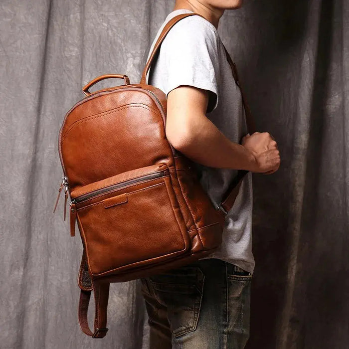 Genuine Leather Men Backpack 14 Inch Laptop Backpack Travel School Backpack Male Fashion Backpack Brown Cowhide Backpack Genuine Leather Men's 14 Laptop Travel School Backpack - Brown  AliExpress Lacatang Shop 