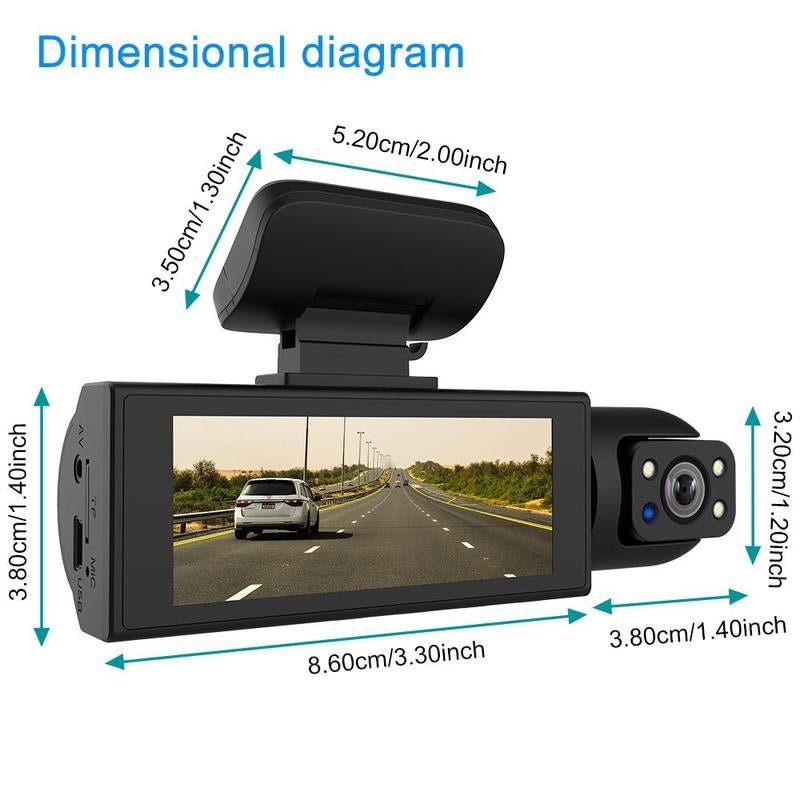 Car Dash Cam with Front and Rear Camera, 1 Count Car Dashboard Wide Angle Dash Cam with IR Night Vision, Loop Recording Car Camera with 32GB TF Card - Lacatang Shop