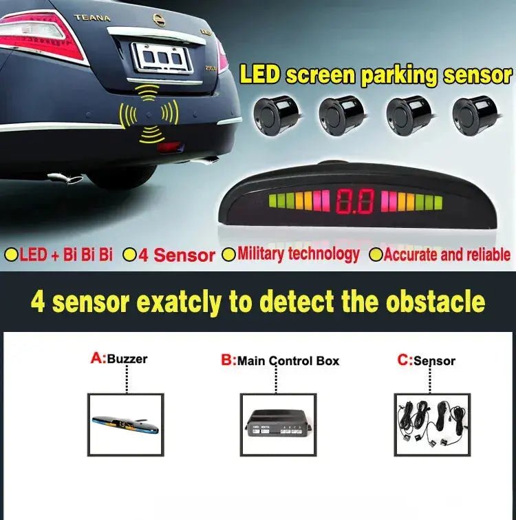 Car Reverse Radar Kit Vehicle Parking Sensor System with 4 Sensors Backup Assist System with LED Distance Display Sound Warning - Lacatang Shop