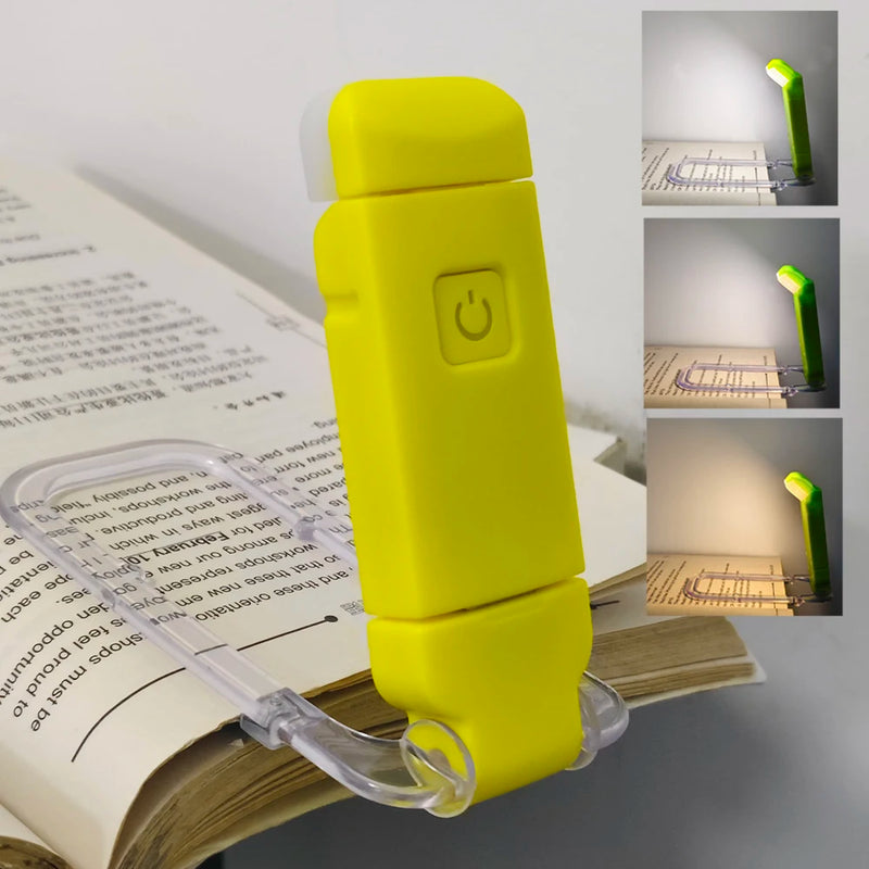 Reading Book Light Portable USB Rechargeable Book Clip Light Bookmark Light Tri Color Warm Eye Protection Adjustable Light