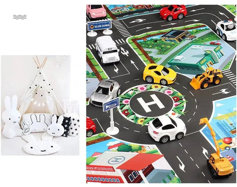 Children's City Traffic Educational Play Mat - 130x100 cm Non - Woven Carpet for Boys & Girls, Ideal for Bedrooms and Developmental Play - Lacatang Shop