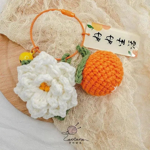 Citrus Gardenia Keychain Crochet Material Package - DIY Wool Pendant Kit