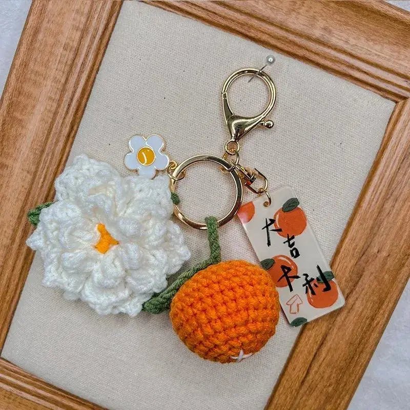 Citrus Gardenia Keychain Crochet Material Package Small Pendant Good Life DIY Wool Hand - Woven Gift - Lacatang Shop
