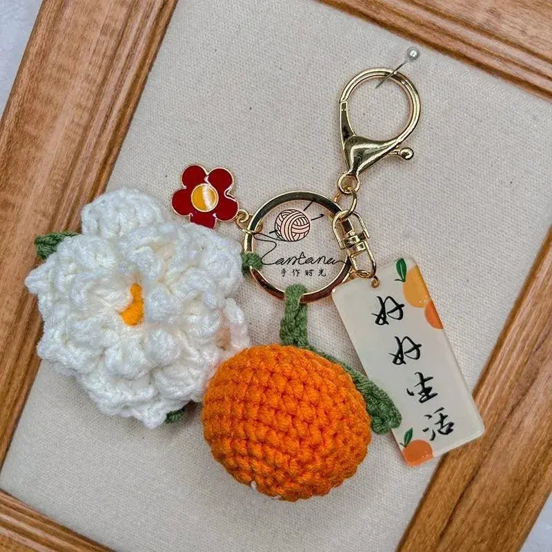 Citrus Gardenia Keychain Crochet Material Package Small Pendant Good Life DIY Wool Hand - Woven Gift - Lacatang Shop