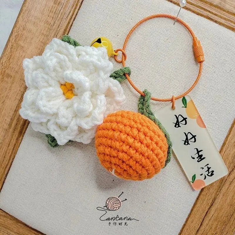 Citrus Gardenia Keychain Crochet Material Package Small Pendant Good Life DIY Wool Hand - Woven Gift - Lacatang Shop