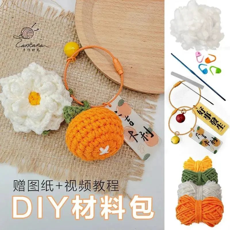Citrus Gardenia Keychain Crochet Material Package Small Pendant Good Life DIY Wool Hand - Woven Gift - Lacatang Shop