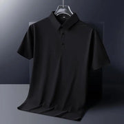 Classic Black High Quality Wrinkle Resistant Ice Silk Short Sleeved T-shirt Men's Summer Lapel Casual Solid Color Tops Polo Men - Lacatang Shop