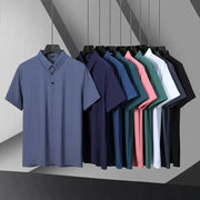 Classic Black High Quality Wrinkle Resistant Ice Silk Short Sleeved T-shirt Men's Summer Lapel Casual Solid Color Tops Polo Men - Lacatang Shop