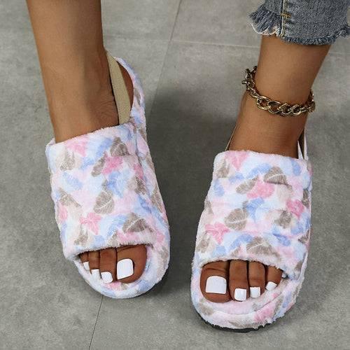 Black Women Heel Slides Elastic Cloth Thick Sole Hair Slippers - Lacatang Shop