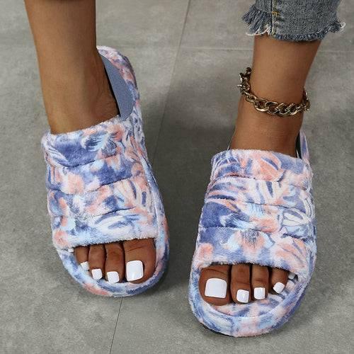 Black Women Heel Slides Elastic Cloth Thick Sole Hair Slippers - Lacatang Shop