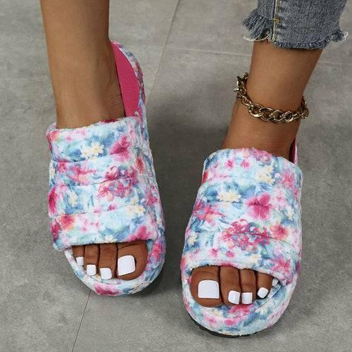 Black Women Heel Slides Elastic Cloth Thick Sole Hair Slippers - Lacatang Shop