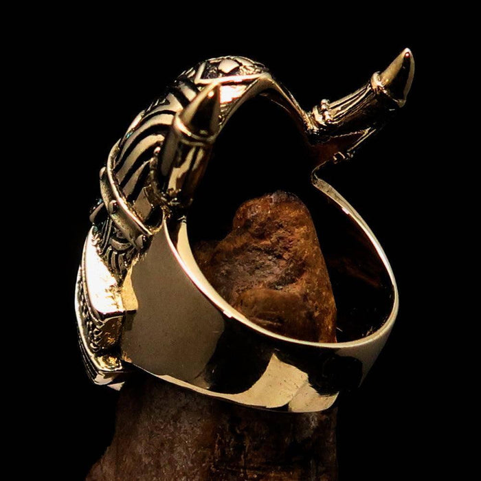 Excellent crafted Men's horned Viking Warrior Ring - antiqued Brass - Lacatang Shop