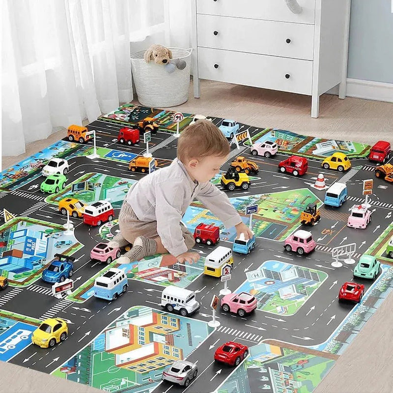Colorful Cartoon City Traffic Play Mat with Toy Cars for Kids - Educational Baby Rug for Christmas and Birthday Gifts - Lacatang Shop