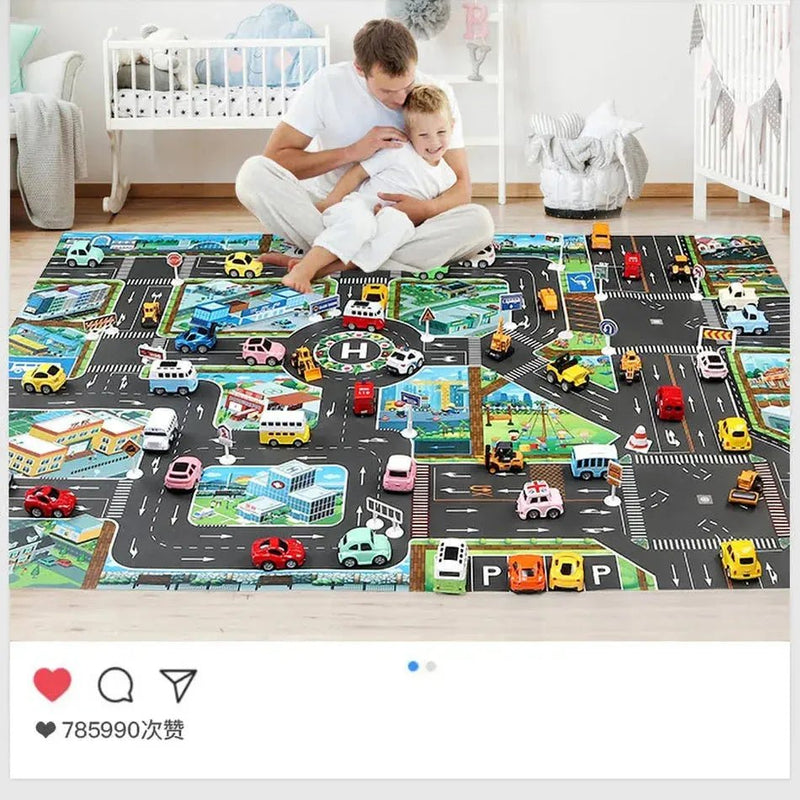 Colorful Cartoon City Traffic Play Mat with Toy Cars for Kids - Educational Baby Rug for Christmas and Birthday Gifts - Lacatang Shop
