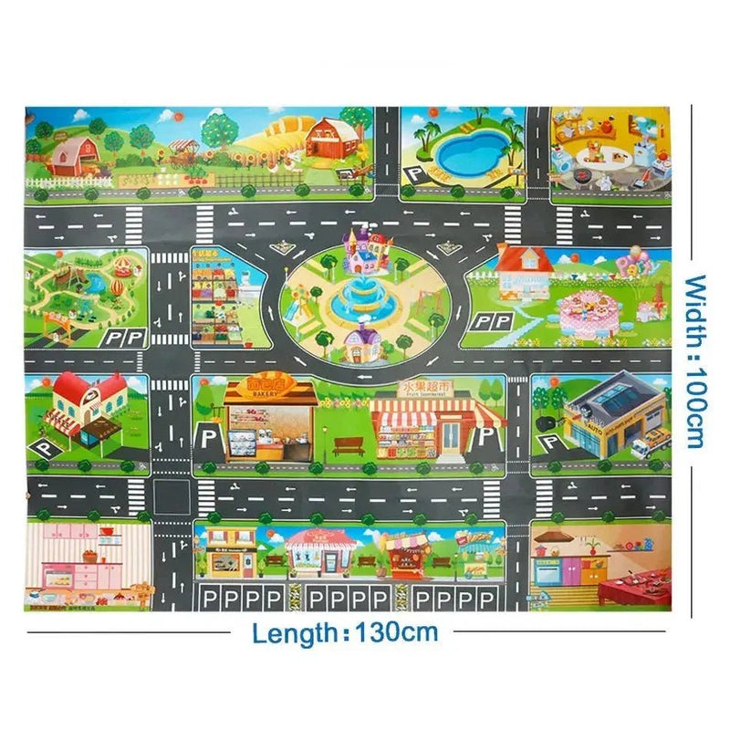 Colorful Cartoon City Traffic Play Mat with Toy Cars for Kids - Educational Baby Rug for Christmas and Birthday Gifts - Lacatang Shop