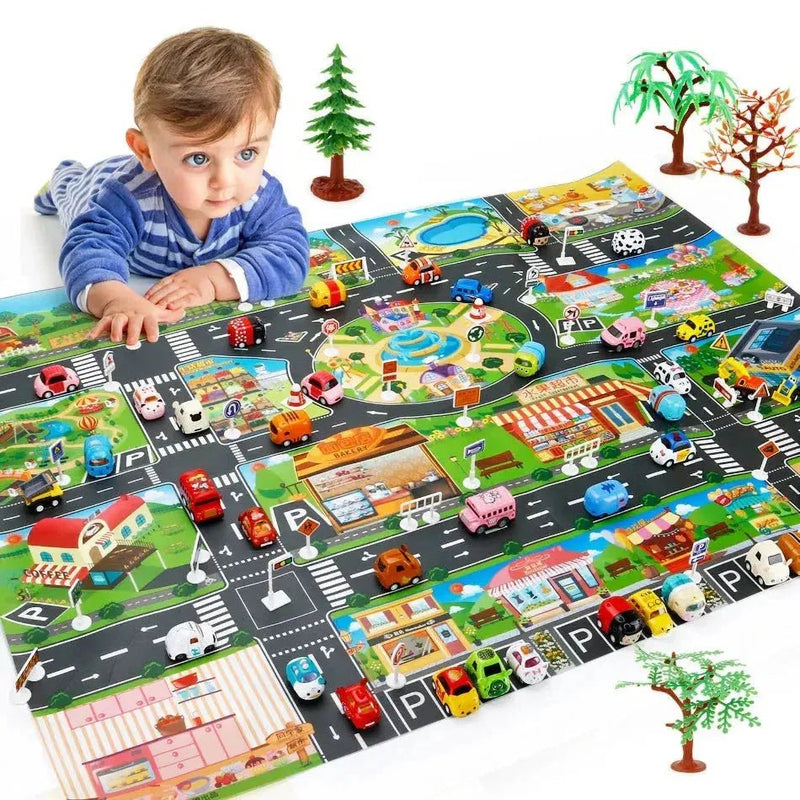 Colorful Cartoon City Traffic Play Mat with Toy Cars for Kids - Educational Baby Rug for Christmas and Birthday Gifts - Lacatang Shop