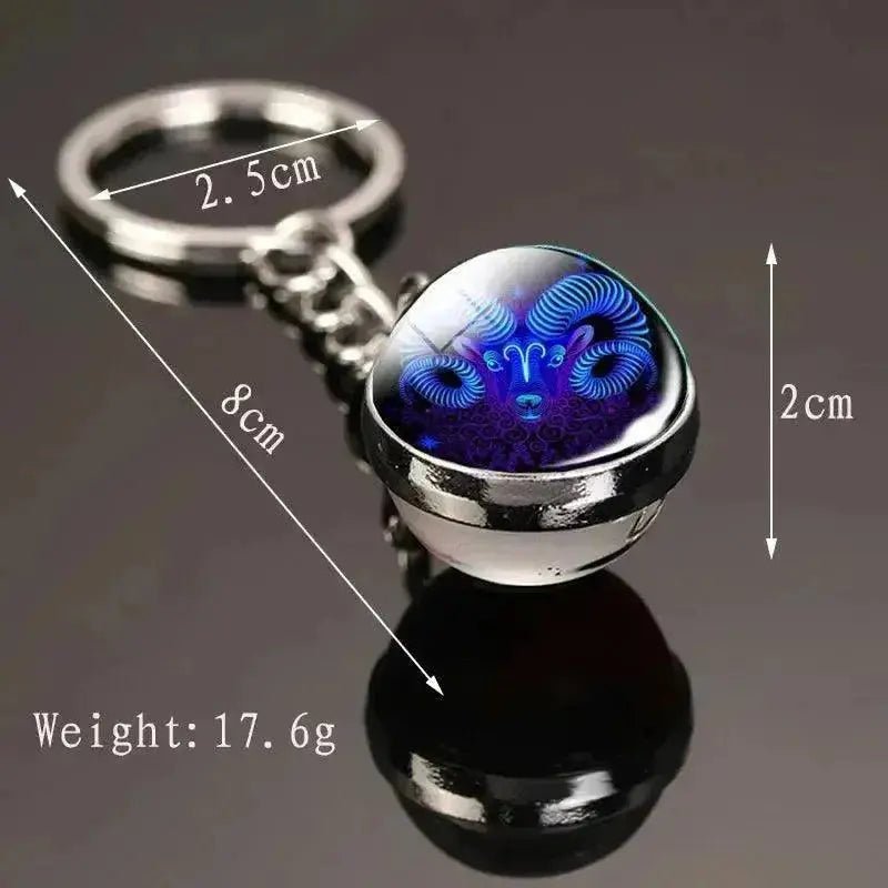 Creative 12 Constellation Key Ring Time Stone Double - Sided Glass Ball Metal Keychain Pendant Key Chain Accessories Fashion Gift - Lacatang Shop