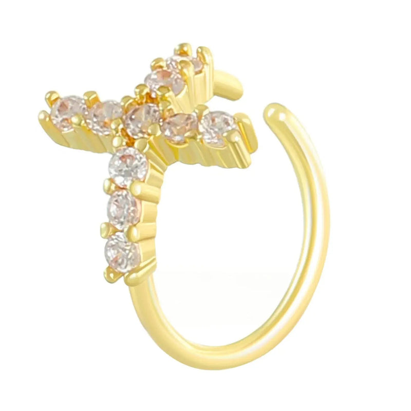 Creative Punk Nose Rings for Women Men Gold Color New Zircon - encrusted Cross Crown Love Hip - hop Fake Nose Studs Fashion Jewelry - Lacatang Shop