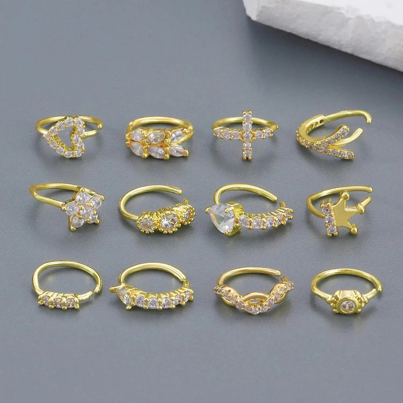 Creative Punk Nose Rings for Women Men Gold Color New Zircon - encrusted Cross Crown Love Hip - hop Fake Nose Studs Fashion Jewelry - Lacatang Shop
