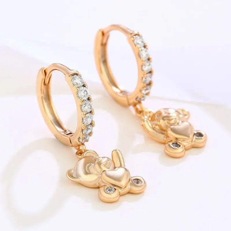 Cute cartoon heart - shaped bear earrings - Lacatang Shop