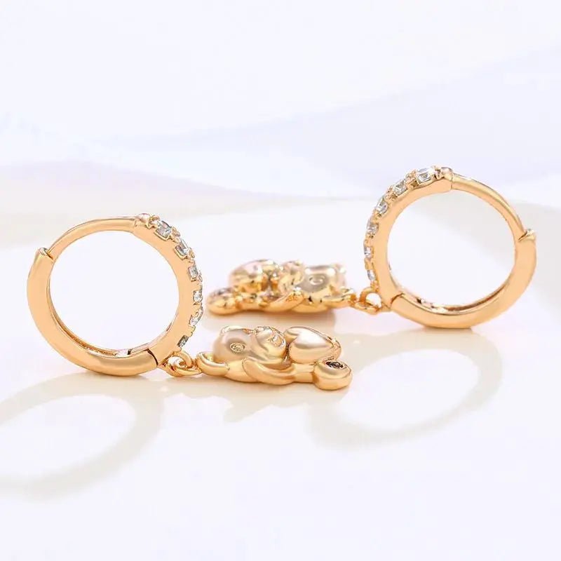 Cute cartoon heart - shaped bear earrings - Lacatang Shop