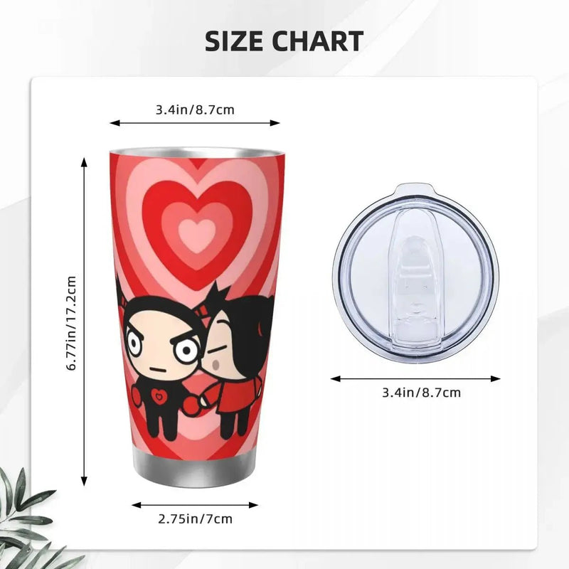 Cute Cartoon Pucca 20oz Stainless Steel Insulated Thermal Coffee Car Cup Cold Hot Mugs Vacuum Flask - Lacatang Shop