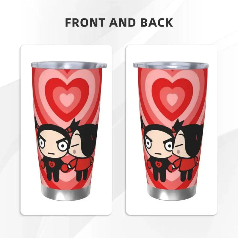 Cute Cartoon Pucca 20oz Stainless Steel Insulated Thermal Coffee Car Cup Cold Hot Mugs Vacuum Flask - Lacatang Shop
