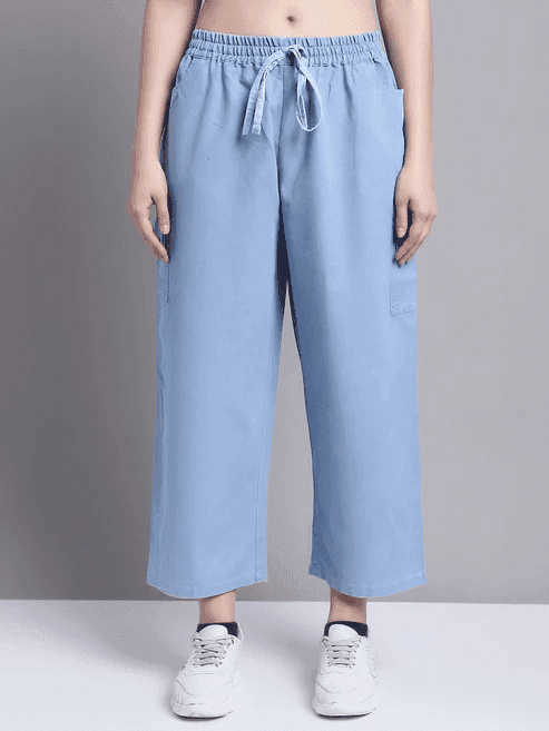 Women Blue multi pocket denim finish Culottes Cargo cotton Pant 30 - Lacatang Shop