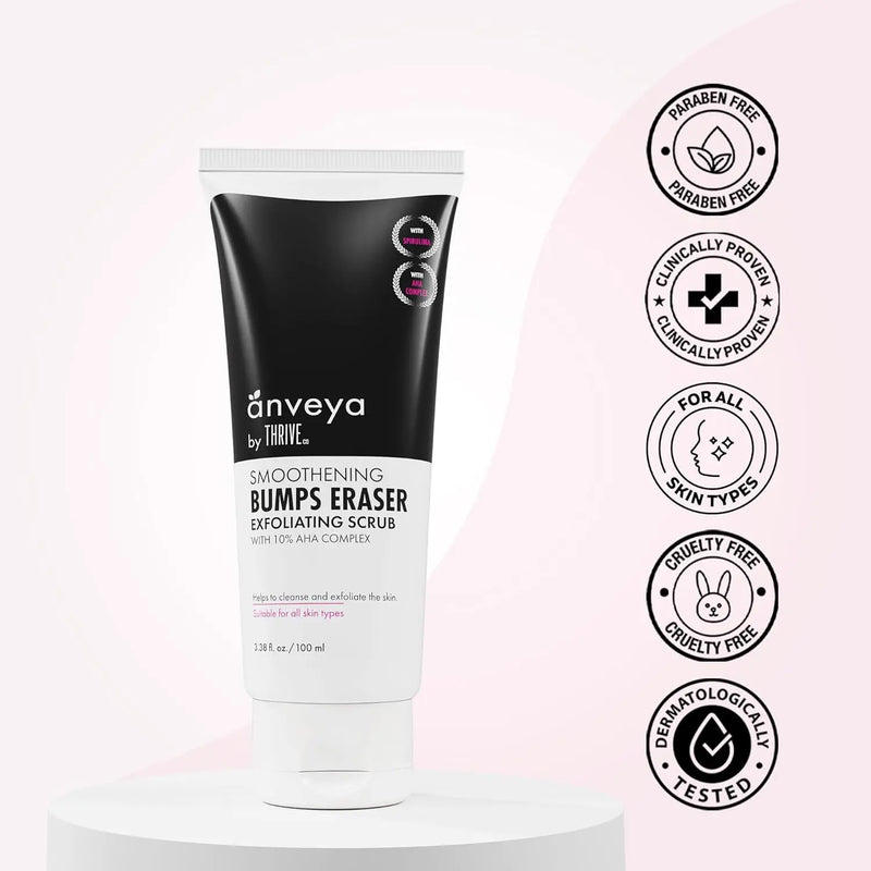 Skin Smoothening Bumps Eraser Exfoliating Body Scrub | for Bumpy & Dry Skin, Keratosis Pilaris & Ingrown Hair | Glycolic Acid, Lactic Acid & Spirulina | All Skin Types | for Women & Men | 100Ml | Anveya