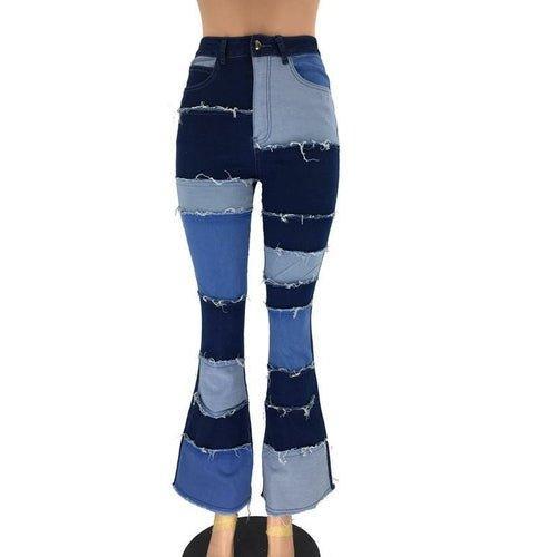 Women's Patchwork Pants Hight Waist Straight Denim Jeans - Lacatang Shop