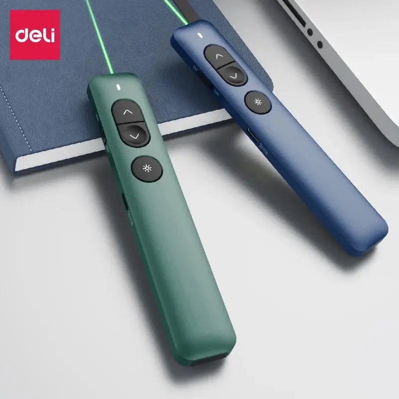 Deli Nusign NS100 Wireless Presenter Green PPT Laser Pointer Powerpoint Laser Flip Pen Remote Surport TTP/Prezi/Keynote - Lacatang Shop