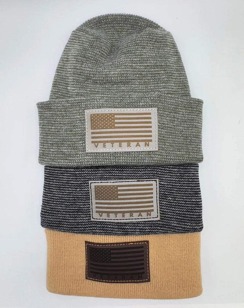 Designed & Made in USA | Veteran Beanie with USA Flag - Patriotic Theta Stitch Cuffed Knit Hat for Men & Women | Limited Edition - Lacatang Shop