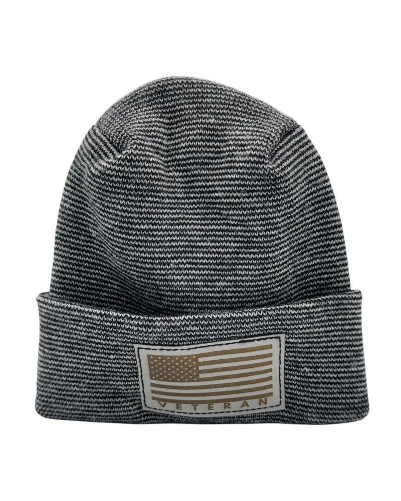 Designed & Made in USA | Veteran Beanie with USA Flag - Patriotic Theta Stitch Cuffed Knit Hat for Men & Women | Limited Edition - Lacatang Shop