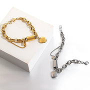 DZ Gold Color Thick Chain Stainless Steel Bracelets for Women Fashion Design Heart Love Pendant Wrist Jewelry - Lacatang Shop
